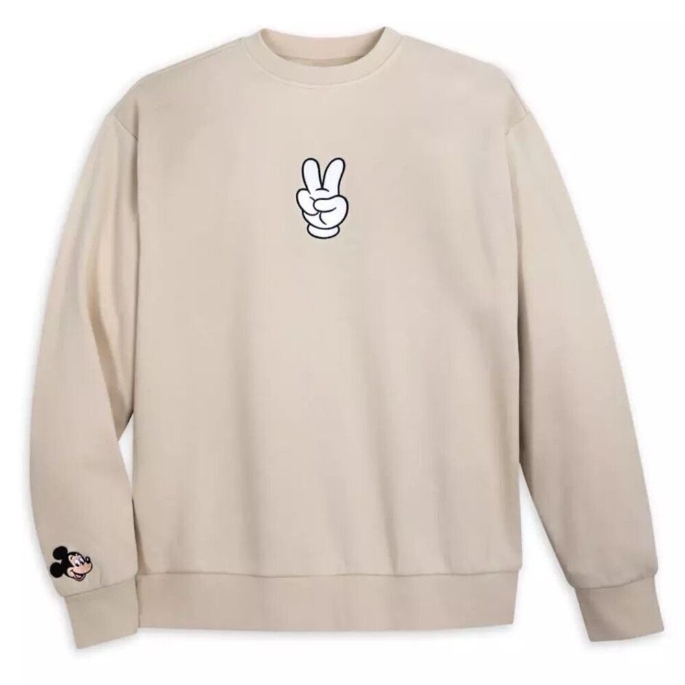 Disney Parks Mickey Mouse Peace Sign Beige Tan Pullover Sweater Size Medium